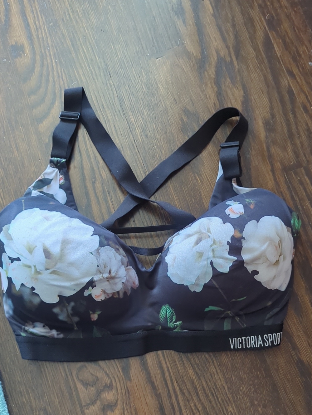 Victoria's Secret Floral Strappy Sports Bra - Black with White Flowers